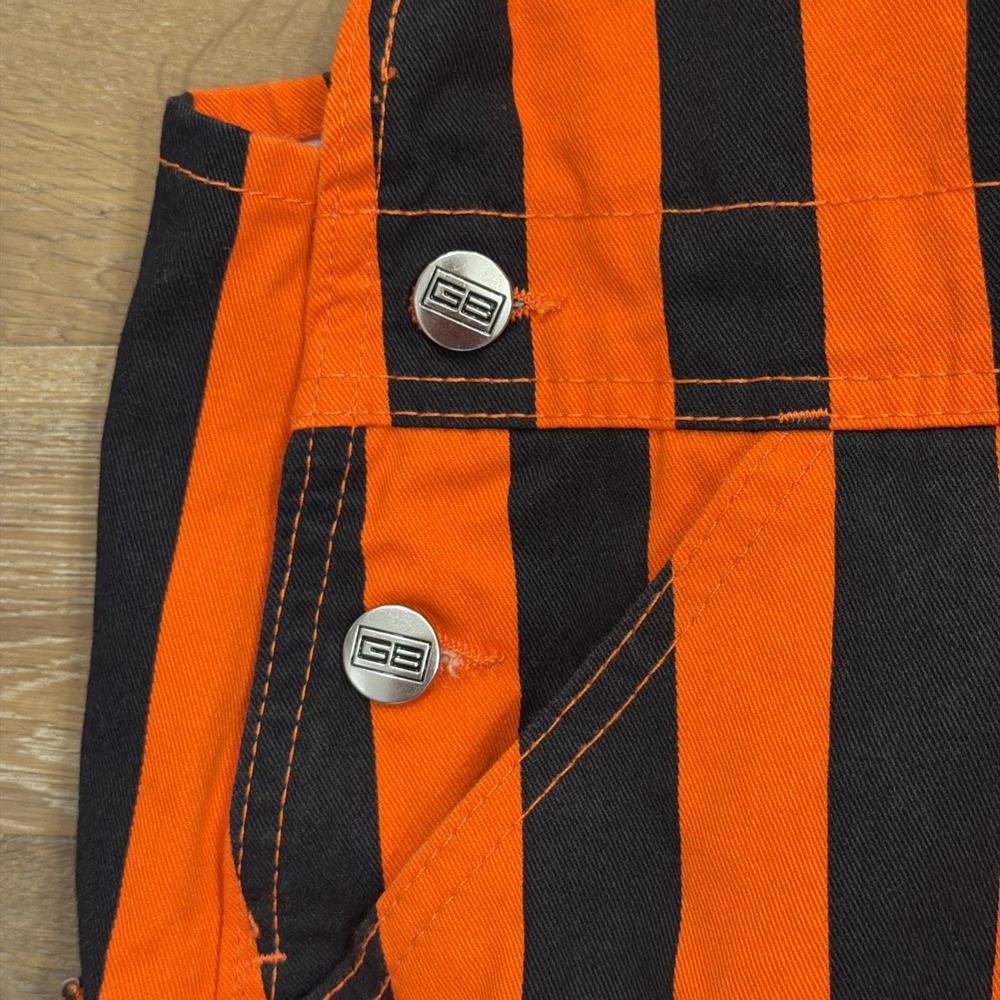 Game Bibs Adult Orange/Black College Stripes Overalls Large - Picture 3 of 14